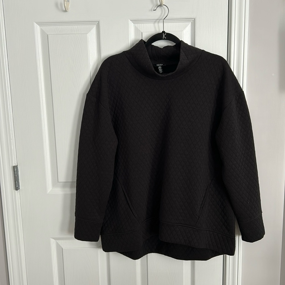 Jones NY XL quilted funnel neck turtleneck sweatshirt Faux pockets L/S